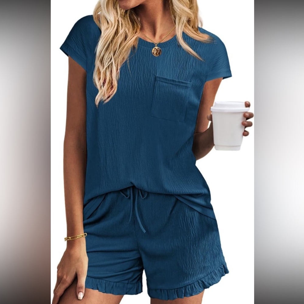 Blue Short Sleeve Top and Shorts Set